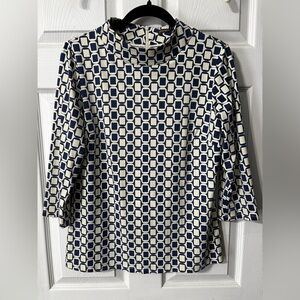 J. McLaughlin Womens Mock Neck Top | Large | Geometric | Catalina Cloth 3/4 Slv